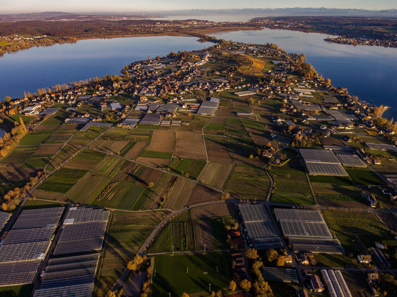 Insel Reichenau aus der Luft - Gasthaus Grüner Berg
